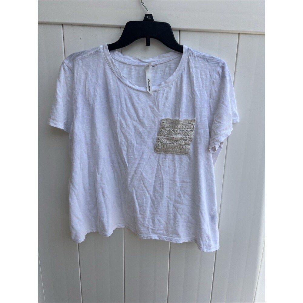 NY Collection Women Top Boxy White Short Sleeve Large